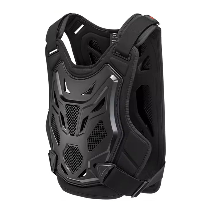 Protective vest with chest and back protector, angled view
