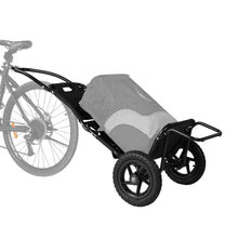 Smart cargo bike trailer in black, side view, hitched to a bicycle