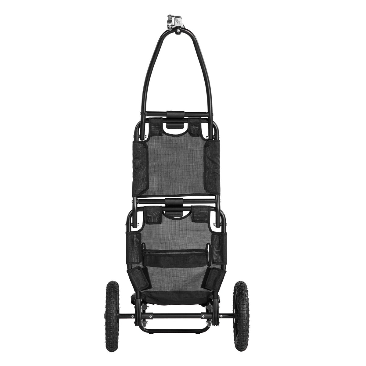Smart cargo bike trailer in black, front view in hand-cart mode
