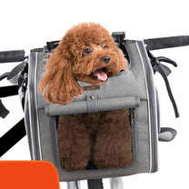 Smart front pet basket in grey with a dog inside