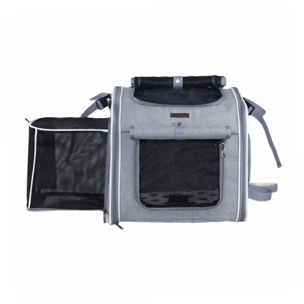 Smart front pet basket in grey, unfolded