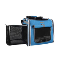 Smart front pet basket in blue, unfolded