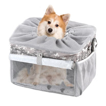 Smart front pet basket in camouflage with a dog inside