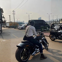 Smart helmet Hat Edition, worn by a person, rear view
