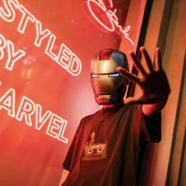 Smart helmet Iron Man Edition in a dark setting