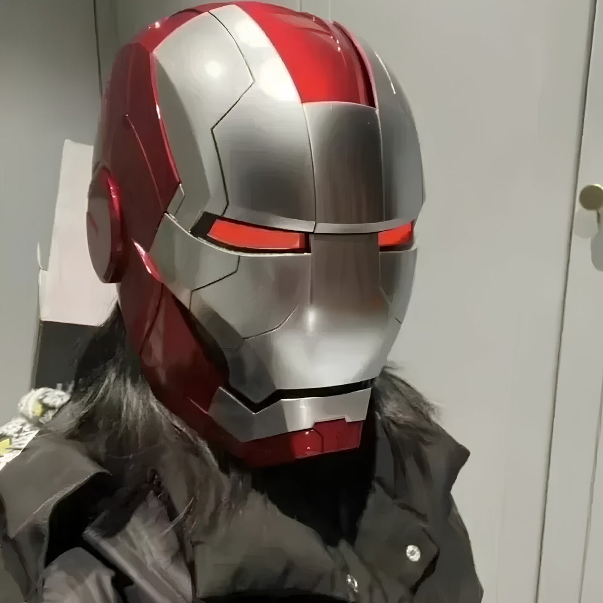 Smart helmet Iron Man Edition, worn by a person, side view