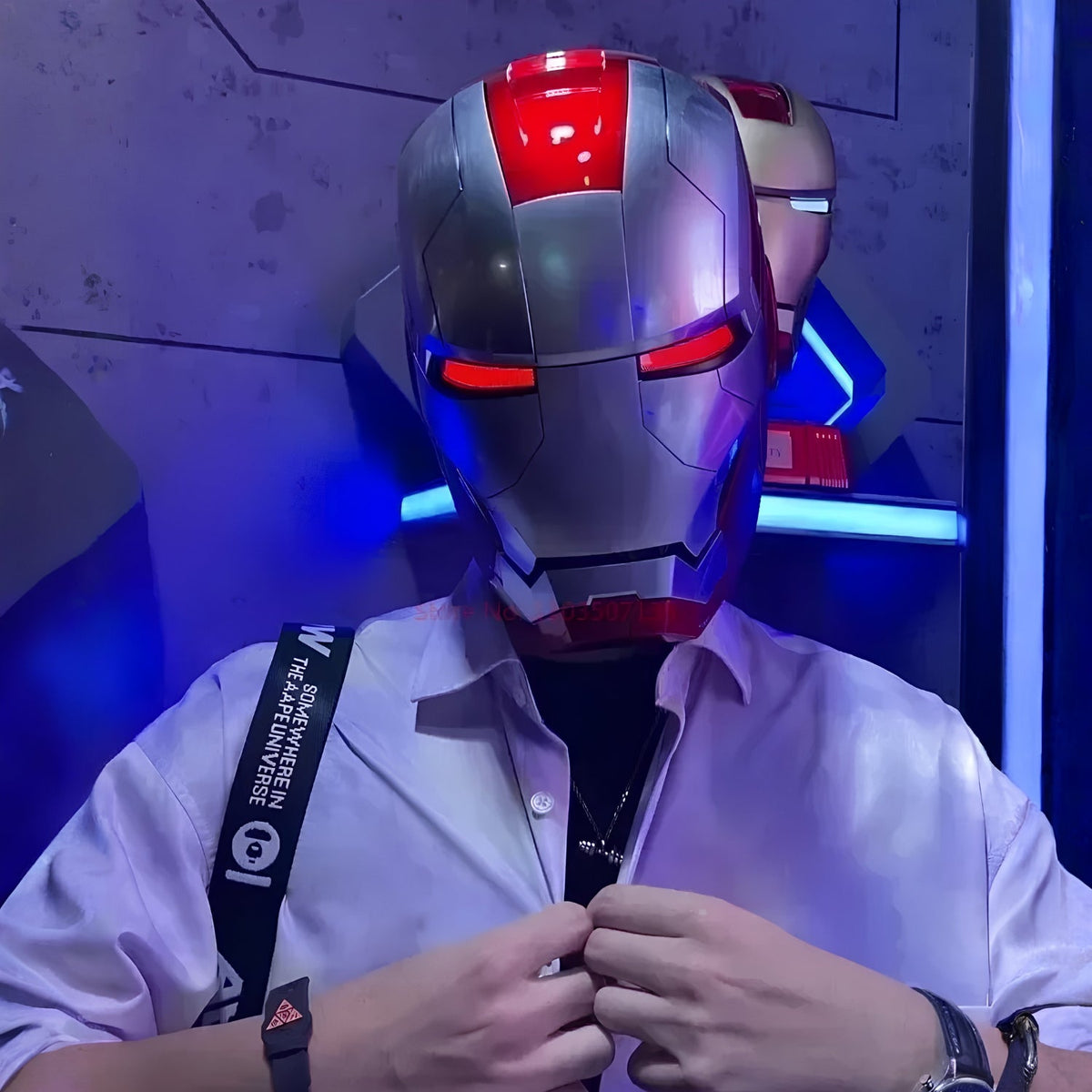 Smart helmet Iron Man Edition with lights on