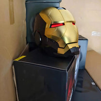 Smart helmet Iron Man Edition in gold on its box