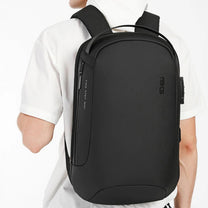 Smart backpack Pro, worn by a person, rear view