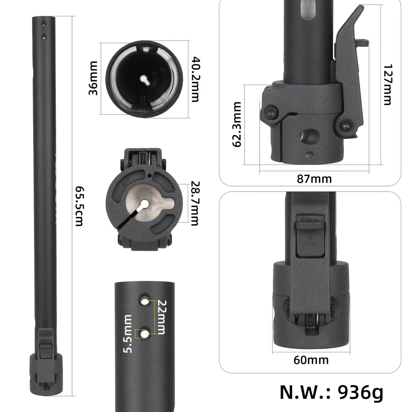 Styrstam + vikmekanism Xiaomi 5 - Reservdel - Wheelyshop