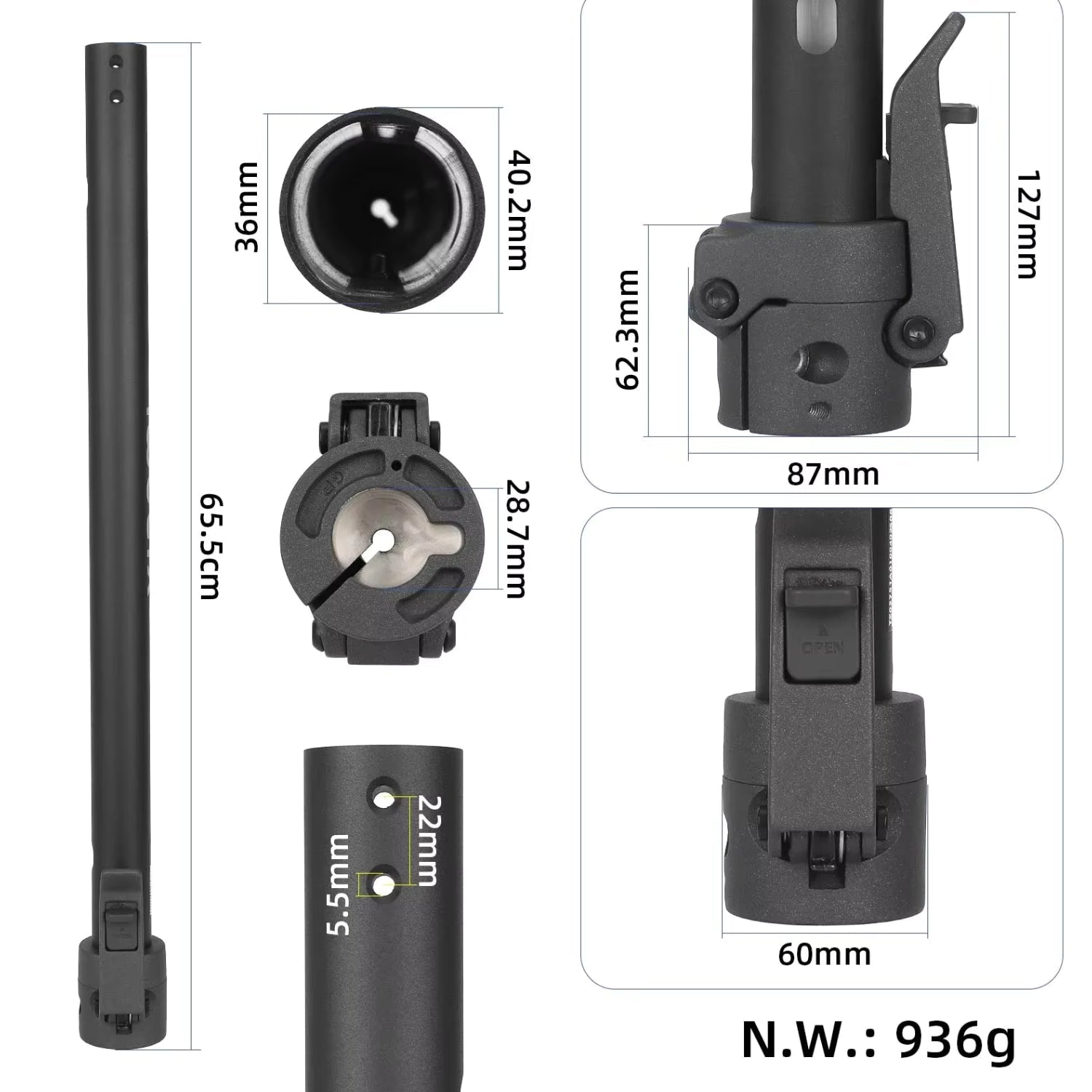 Styrstam + vikmekanism Xiaomi 5 - Reservdel - Wheelyshop