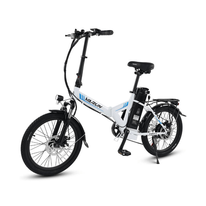 VARUN C20-1 Pro folding e-bike, front three-quarter view in white