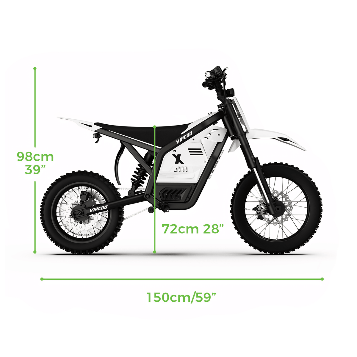 Dimension drawing of the Vipcoo H2 electric dirt bike