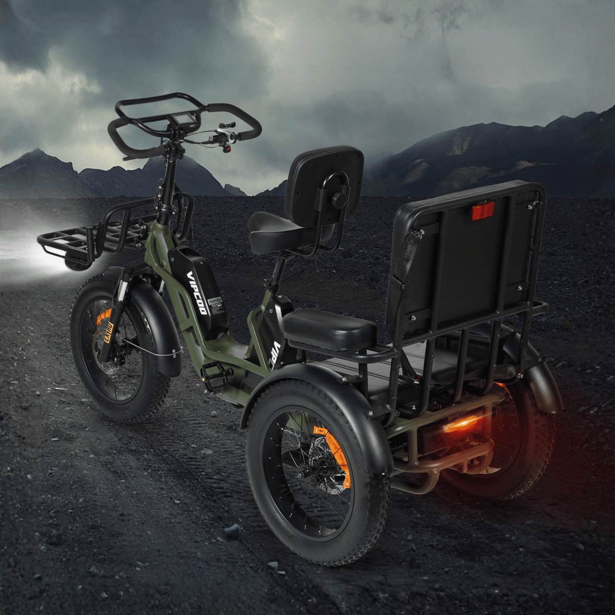 VIPCOO R1 electric tricycle, rear three-quarter view