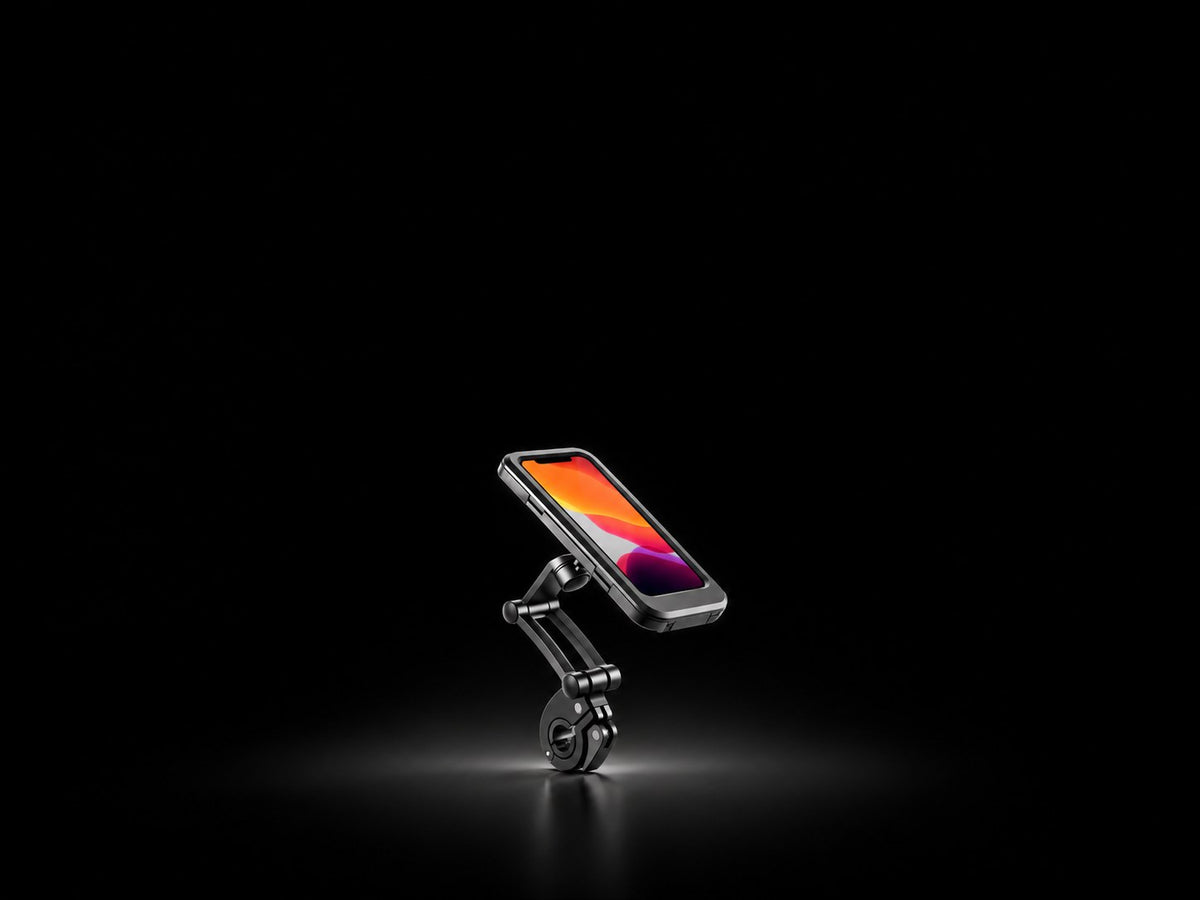 Phone holder for e-scooters and e-bikes from Wheelyshop – black handlebar mount with phone