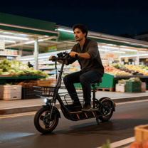 Man riding the Wheely H14 electric scooter