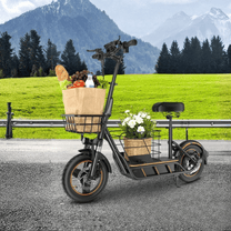 Wheely H14 electric scooter, front three-quarter view on a grassy field