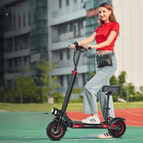 Woman standing with the Wheely J11 Max electric scooter