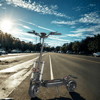 Wheely X10 electric scooter, front three-quarter view on a road