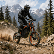 Person riding the Wheely Y01 electric dirt bike in the forest