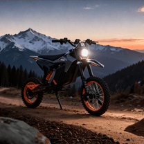 Wheely Y88 electric dirt bike, front three-quarter view against a dark background
