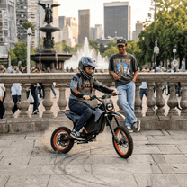 Person riding the Wheely Y88 electric dirt bike in the city