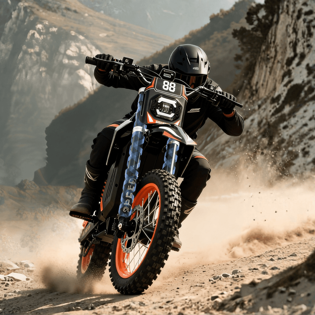 Rider taking the Wheely Y88 electric dirt bike off-road