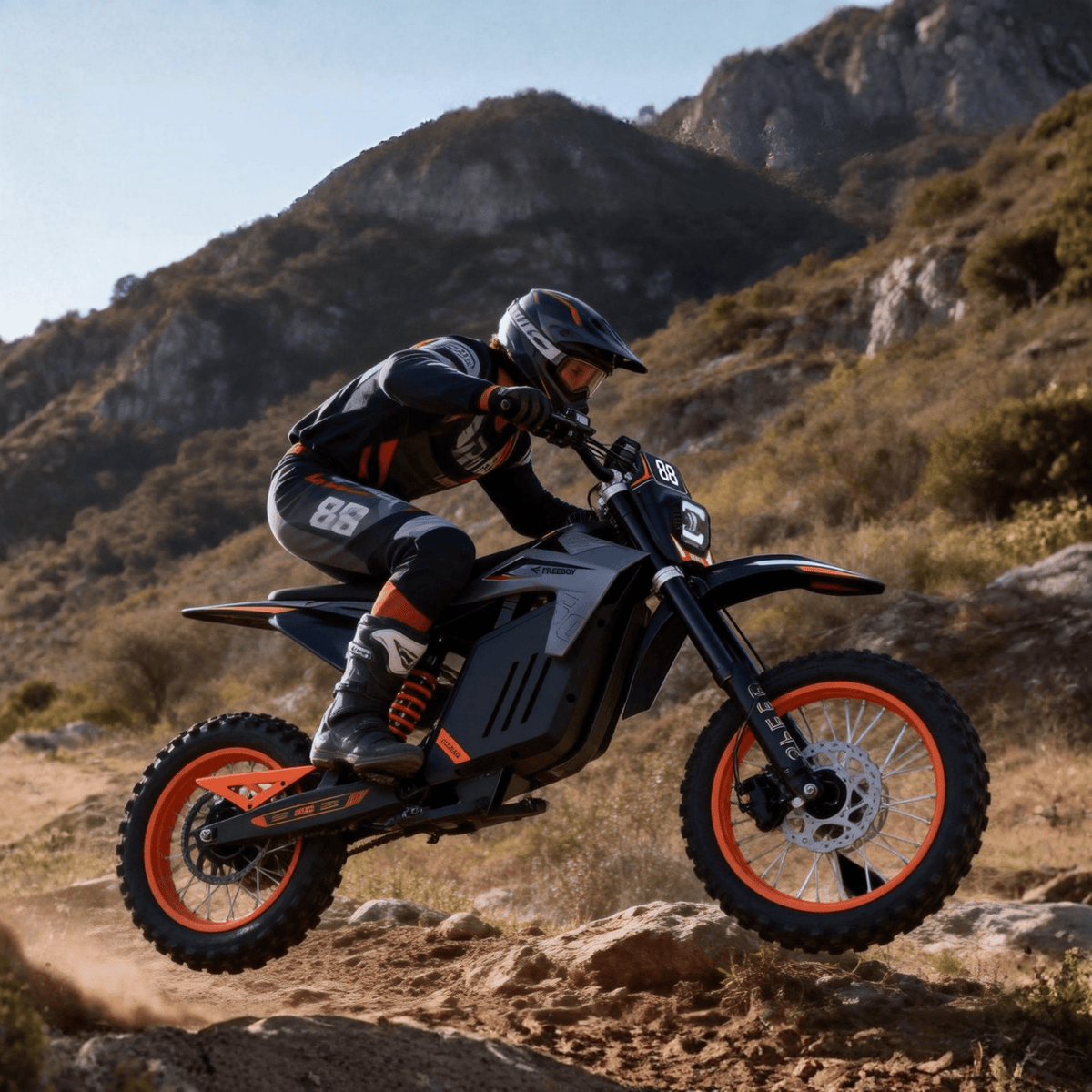 Person riding the Wheely Y88 electric dirt bike on a footpath