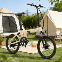 YANGOR H19 folding e-bike seen from the side in beige on a grassy field