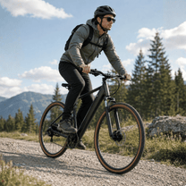 Man riding the YANGOR H700 e-bike in black in the mountains