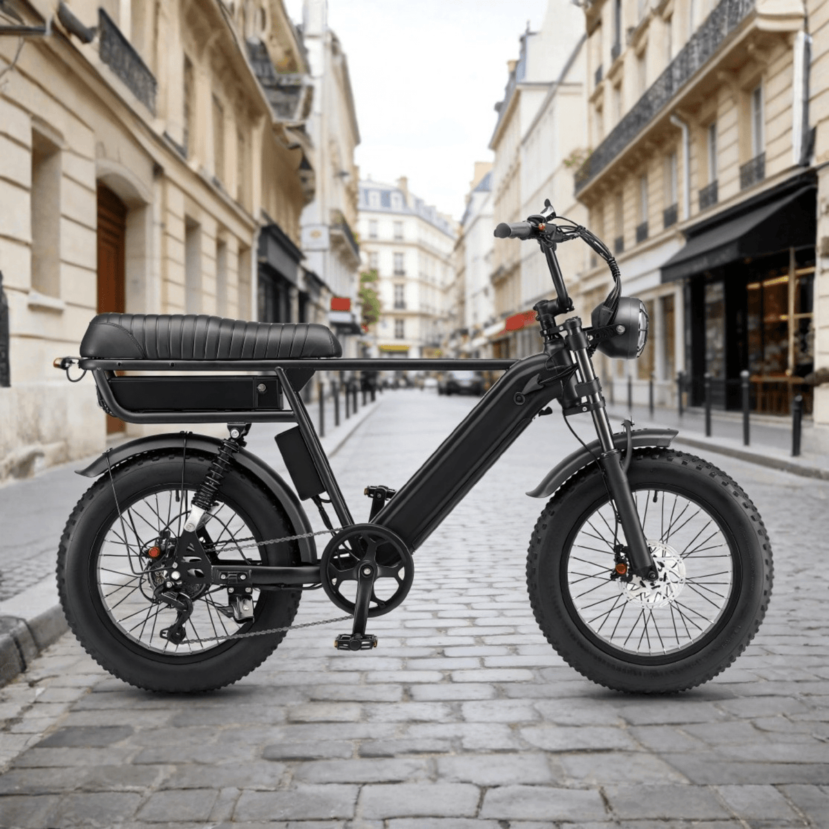YANGOR Y20 Pro Max fat-tyre e-bike seen from the side in black on a street