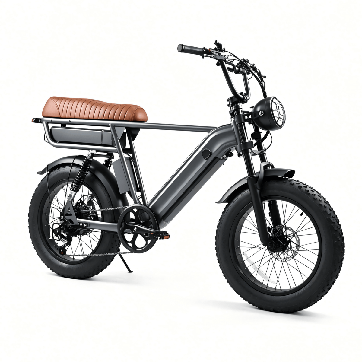 YANGOR Y20 Pro Max fat-tyre e-bike, front three-quarter view from the opposite side in grey