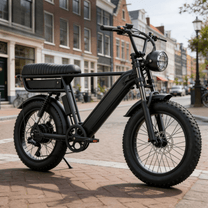 YANGOR Y20 Pro Max fat-tyre e-bike, rear three-quarter view in black in the city