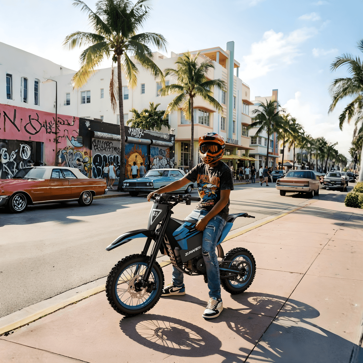 Person riding the ZAWES S3 electric dirt bike in the city