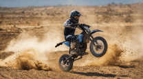 Rider taking the ZAWES S3 electric dirt bike off-road on sandy ground
