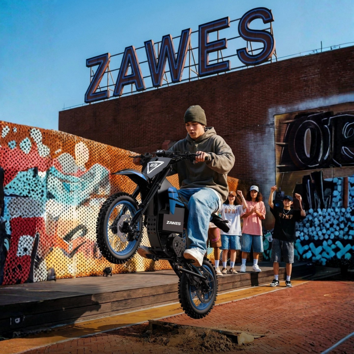 Person standing with the ZAWES S3 electric dirt bike on a street